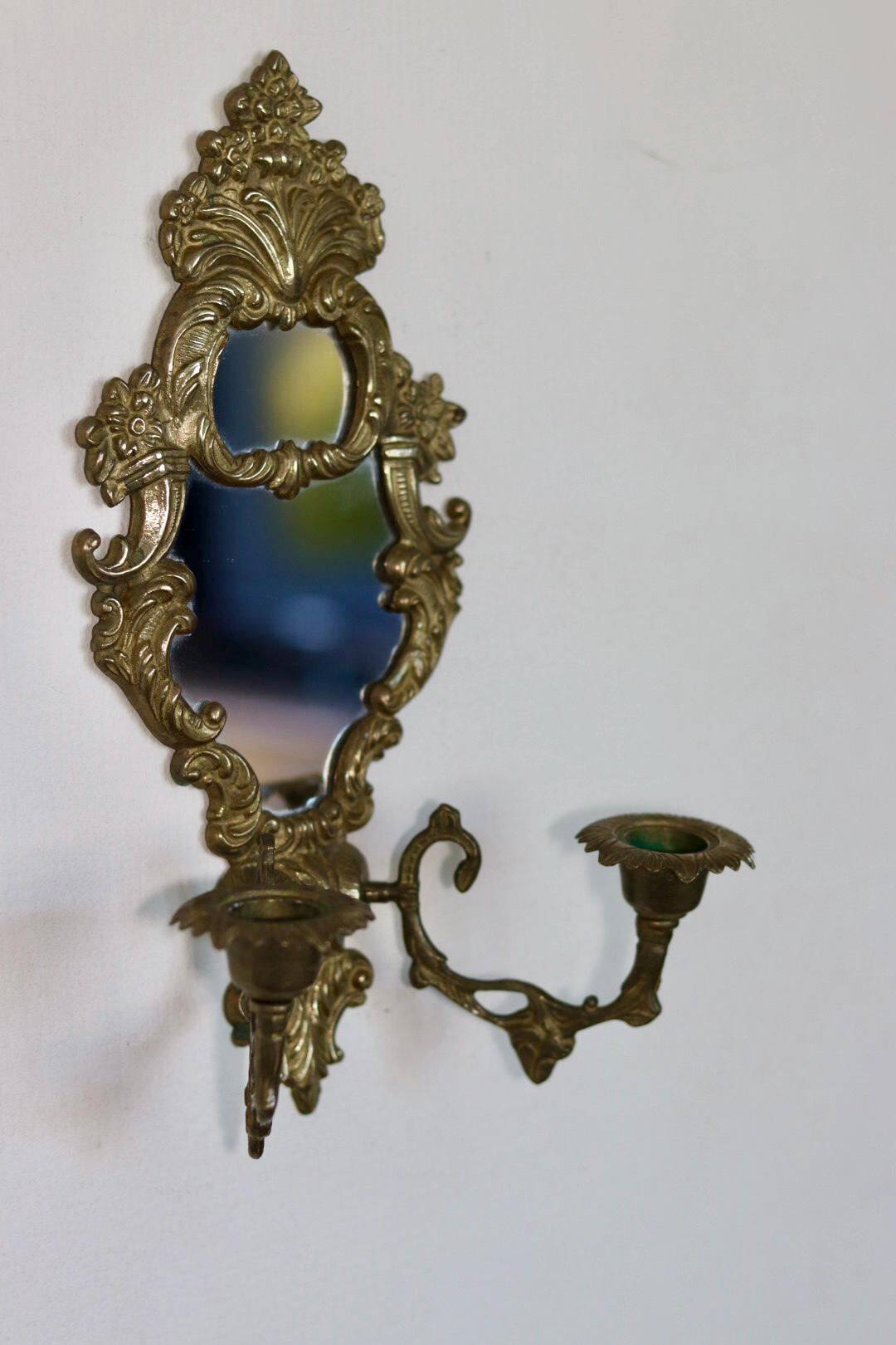Mid Century Swedish Brass Sconce with Mirror