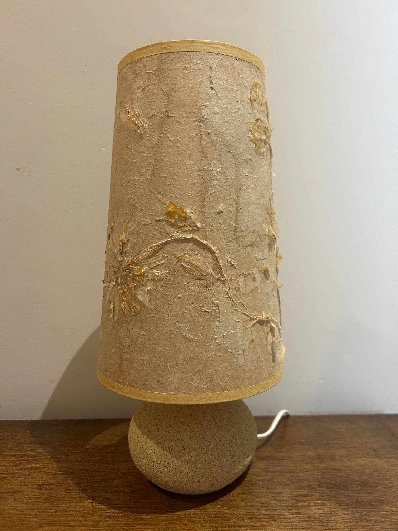 stone lamp with its lampshade in dried flowers 1970