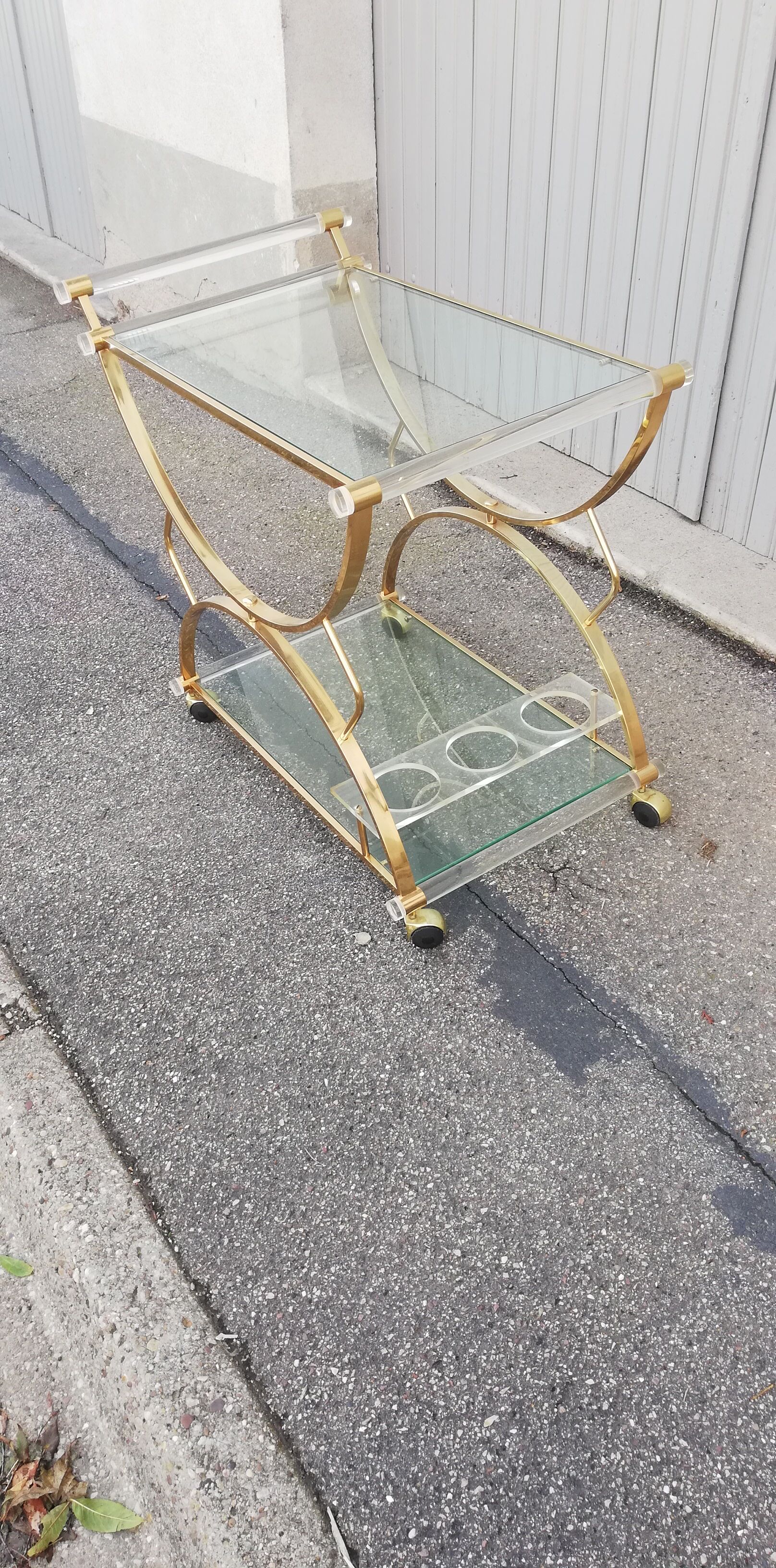 Vintage golden and glass kitchen trolley