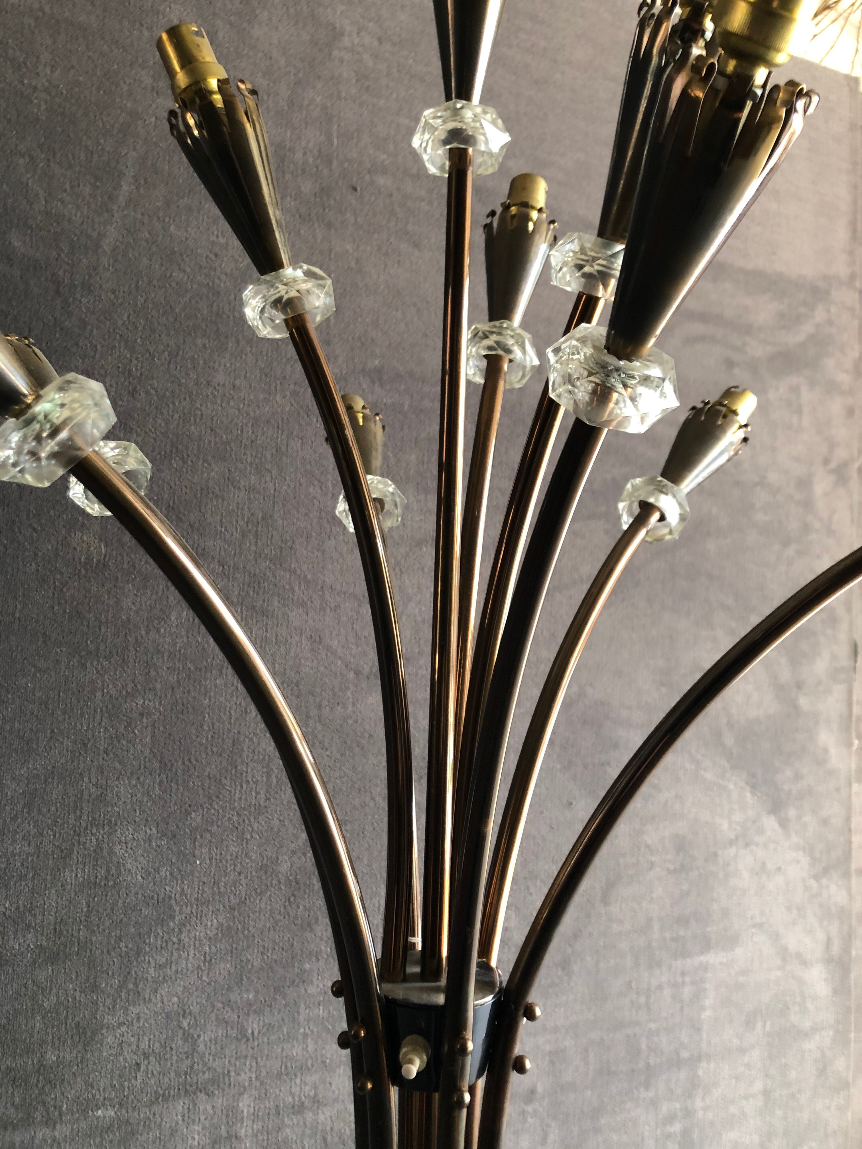 Lunel 1950 brass lamp and glass rings faceted 10 fires