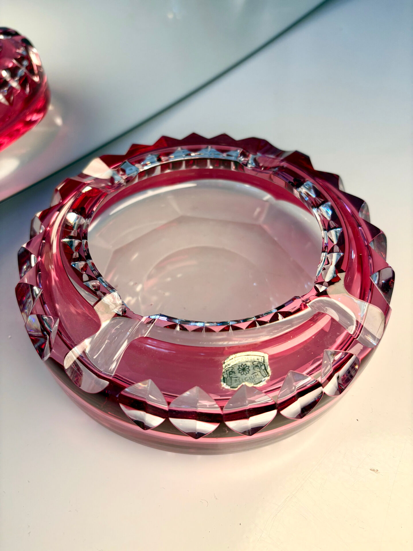 Pink crystal ashtray Val Saint Lambert 1960-1970