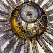 Large French sunburst flower leafed light fixture in gilt metal, 1960s