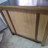 Jolie commode de 4 tiroirs pieds compas plaquage chene
