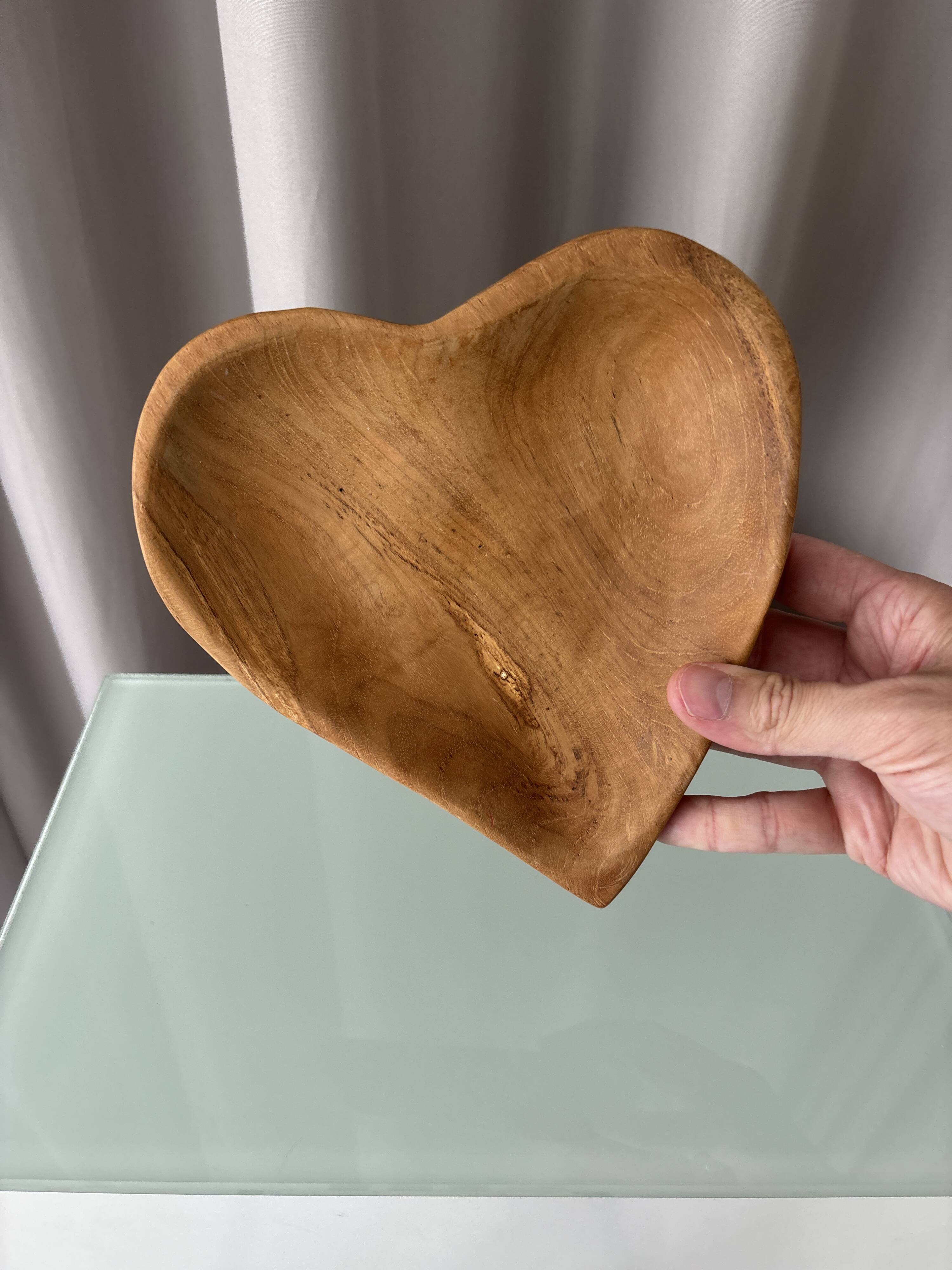 Hand-Carved Heart-Shaped Wooden Bowl | Rustic Cottagecore Catchall