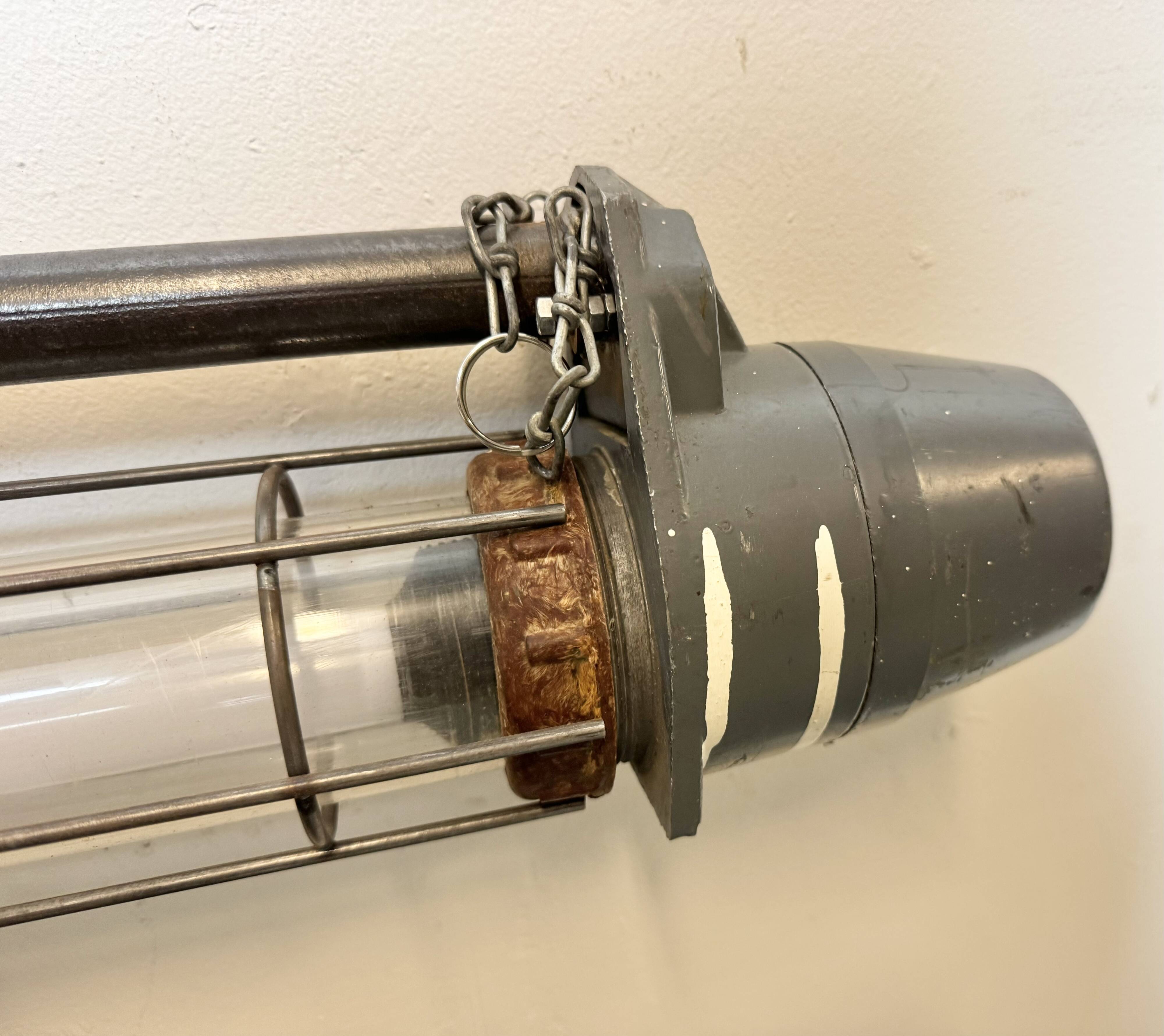 Large Grey Soviet Industrial Hanging Tube Light, 1970s