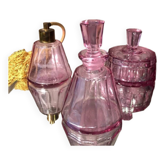 Ensemble de salle de bains en verre de couleur mauve atomiseur a parfum flacon pot