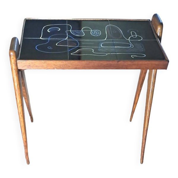 Table en teck et céramique de style scandinave, 1950