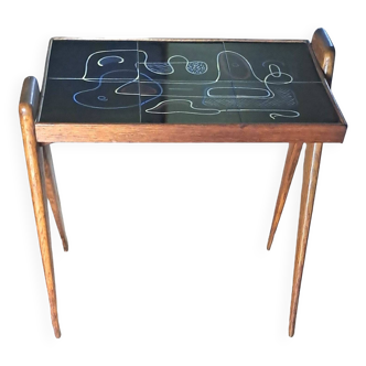 Table en teck et céramique de style scandinave, 1950