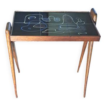Table en teck et céramique de style scandinave, 1950