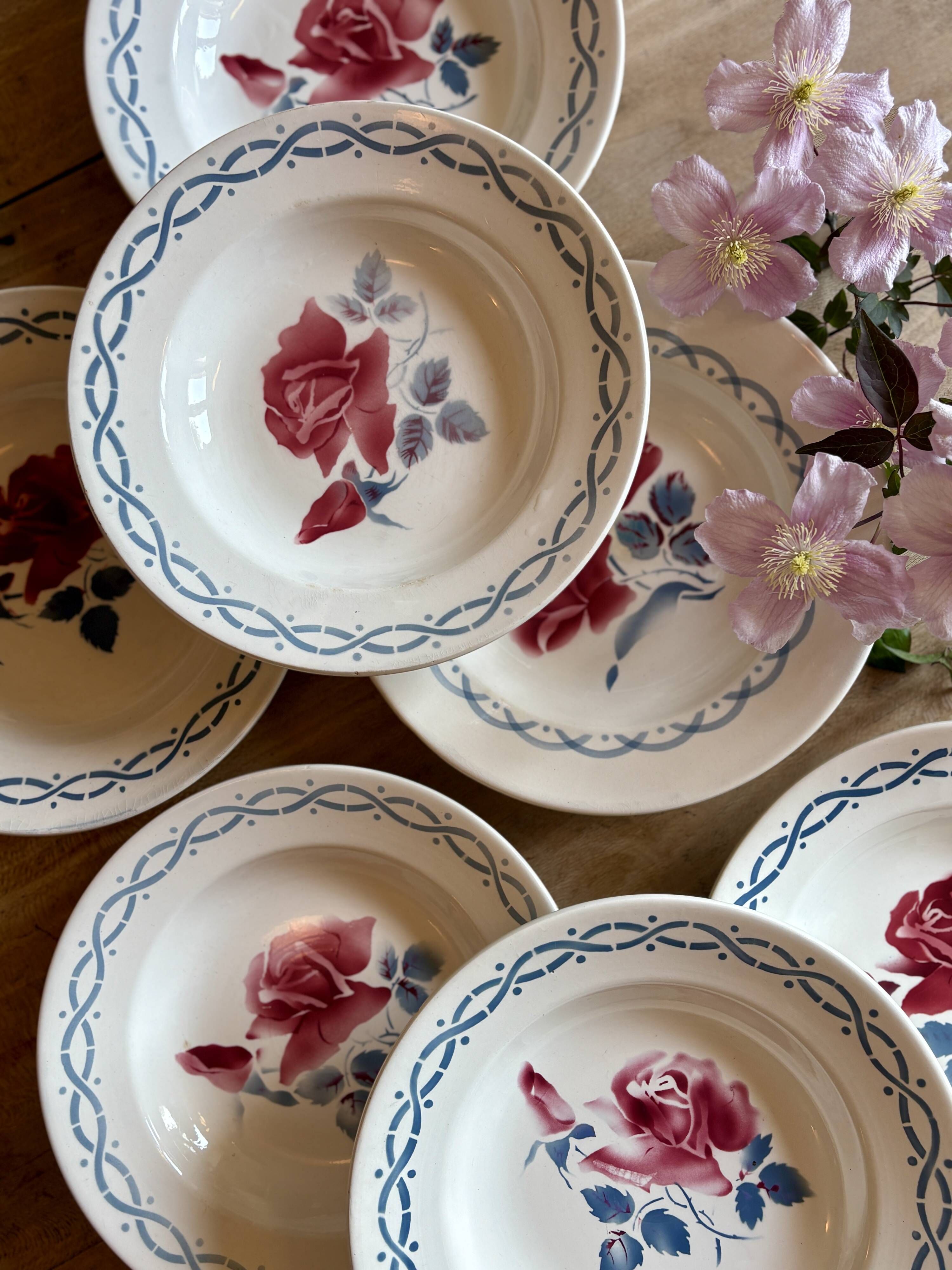 Set of 8 vintage soup plates - Janine and Cannes model by Digoin Sarrr