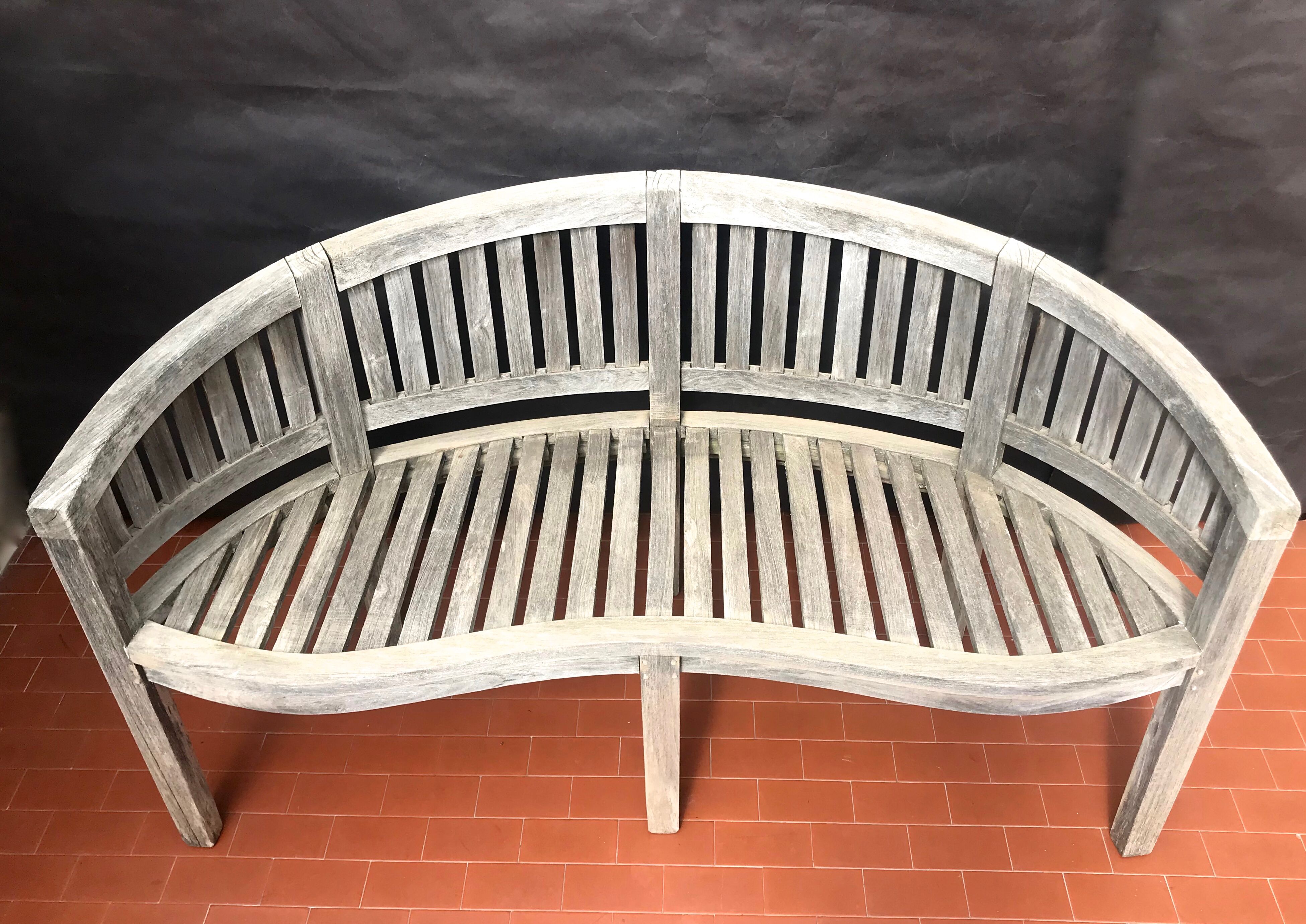 oval garden bench vintage solid teak "franck west" rare curved shape