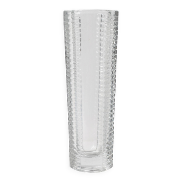 Vase vintage en verre pressé clair et élégant par Miloš Filip / Nemšová / 1962