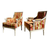 Paire de bergères laqué Louis XVI circa 1950