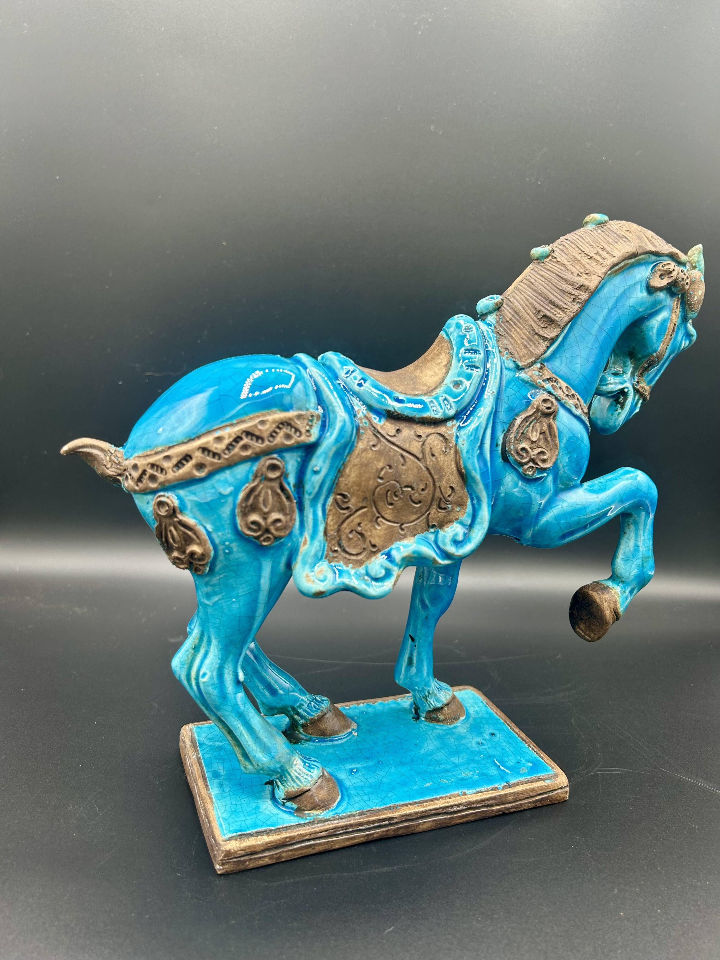 Cheval en céramique émaillée craquelée vintage