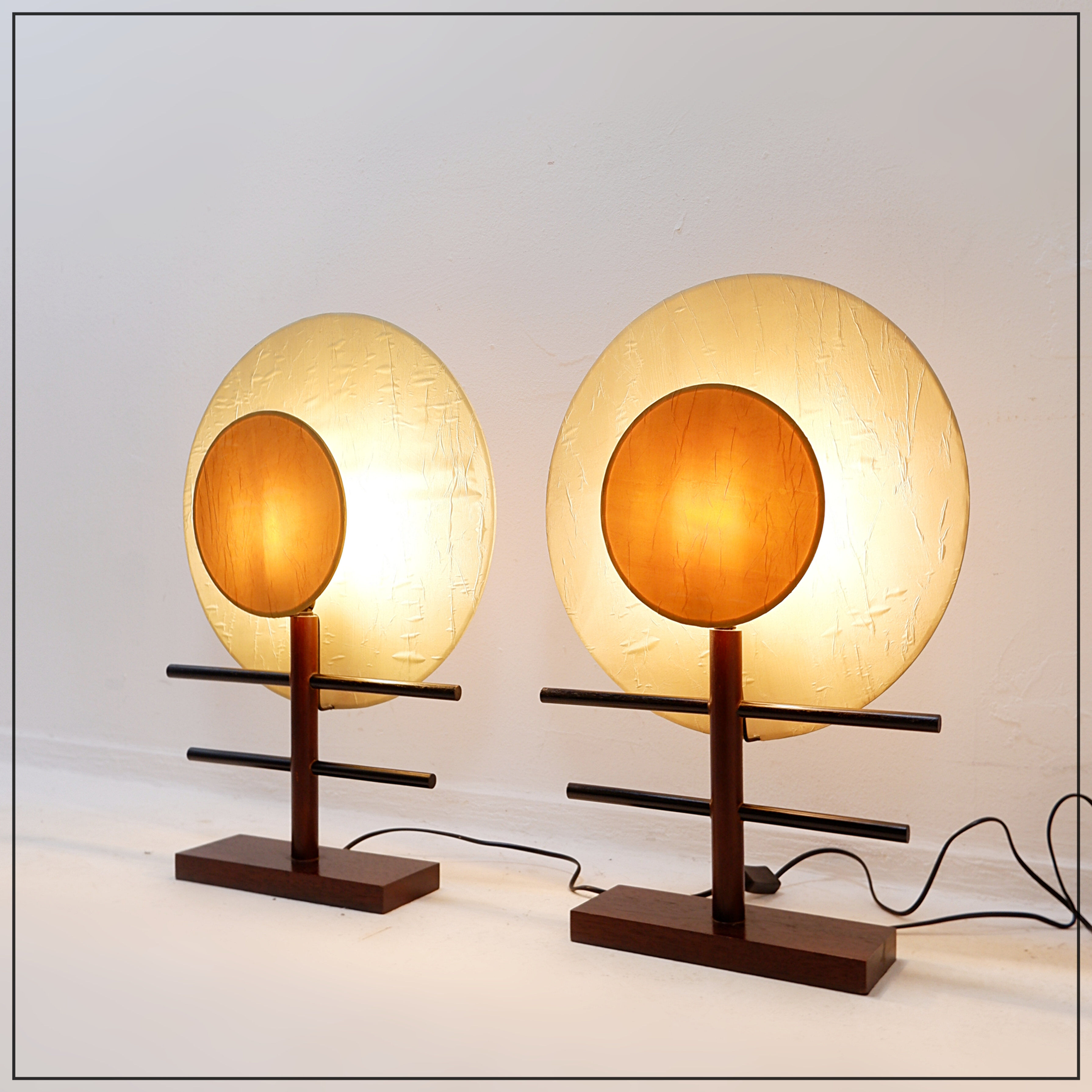 Pair of boho-style disc lamps