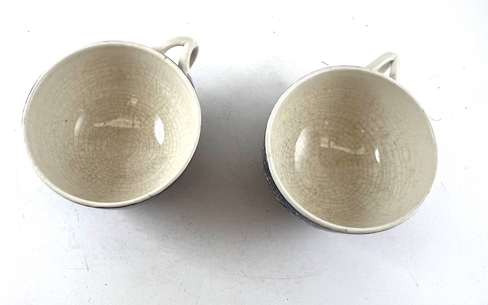 Antique GIEN duo of cups and saucers, Cashmere Bothee decor – French earthenware
