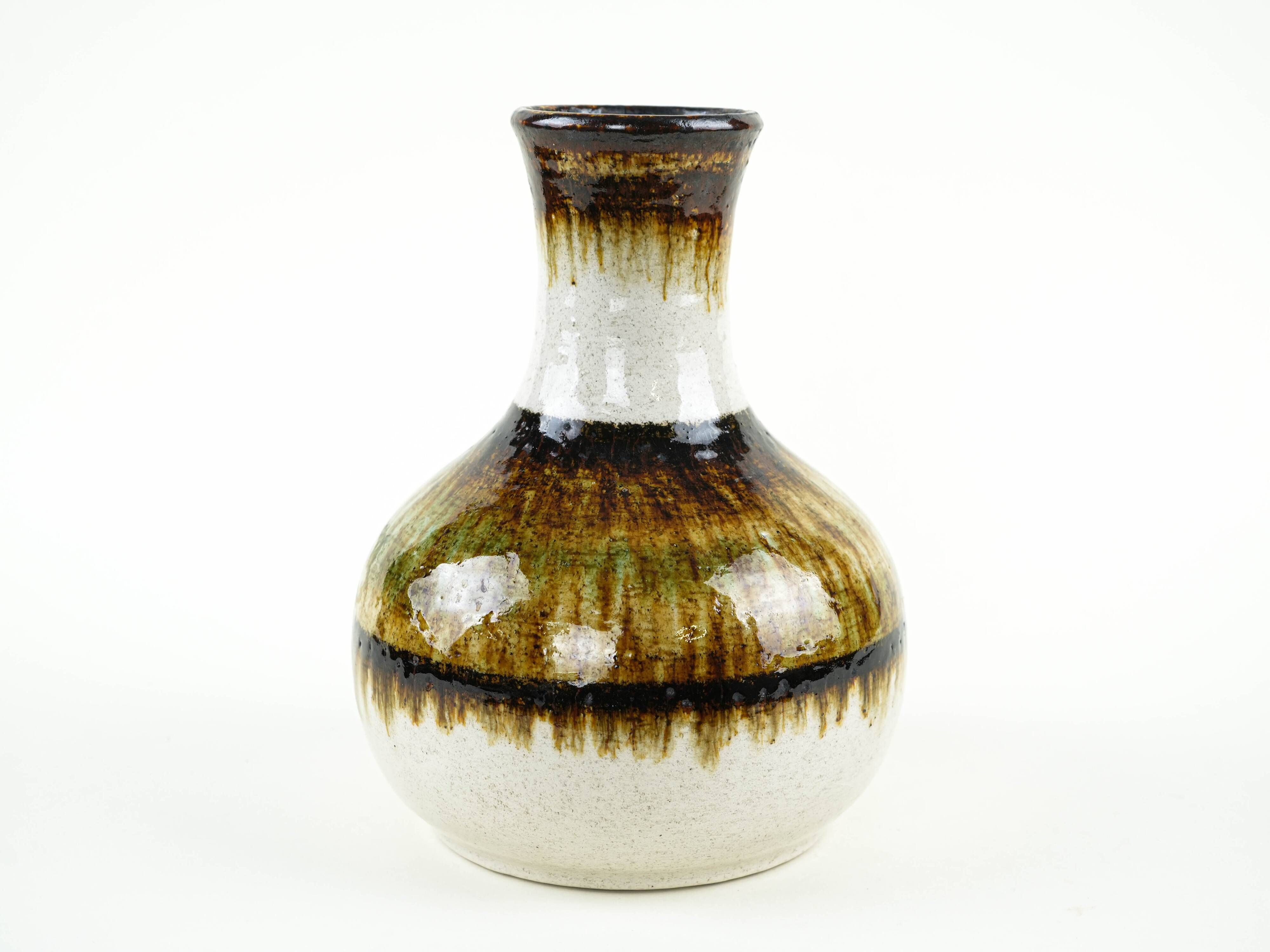 Ceramic vase with drip glaze, German pottery from the 1970s