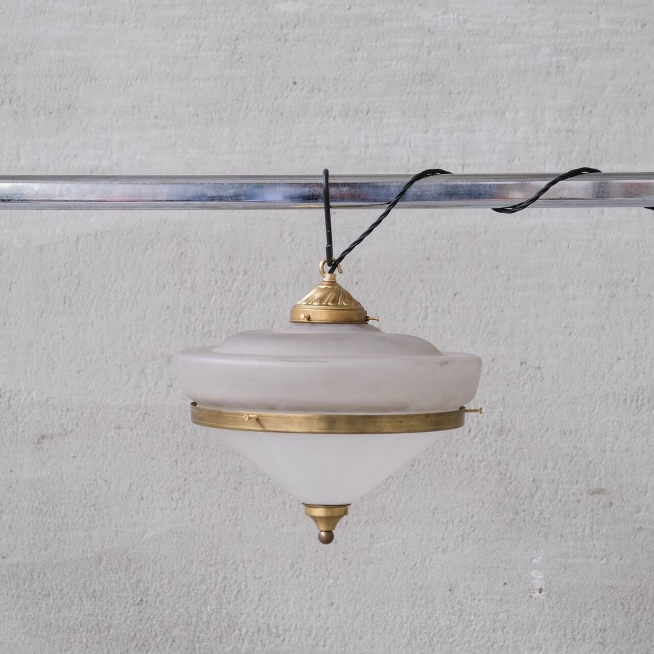 Two Tone Mid-Century French Brass and Glass Pendant Light (5 available)