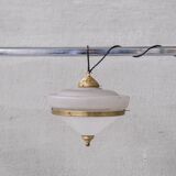 Two Tone Mid-Century French Brass and Glass Pendant Light (5 available)