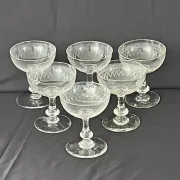 Champagne Coupes – Set of 6 Antique Hand Engraved Art Deco Stemware