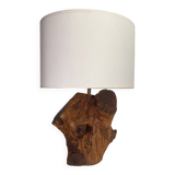 Brutalist wooden lamp, new 2M fabric cable, lampshade