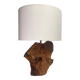 Brutalist wooden lamp, new 2M fabric cable, lampshade