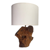 Brutalist wooden lamp, new 2M fabric cable, lampshade