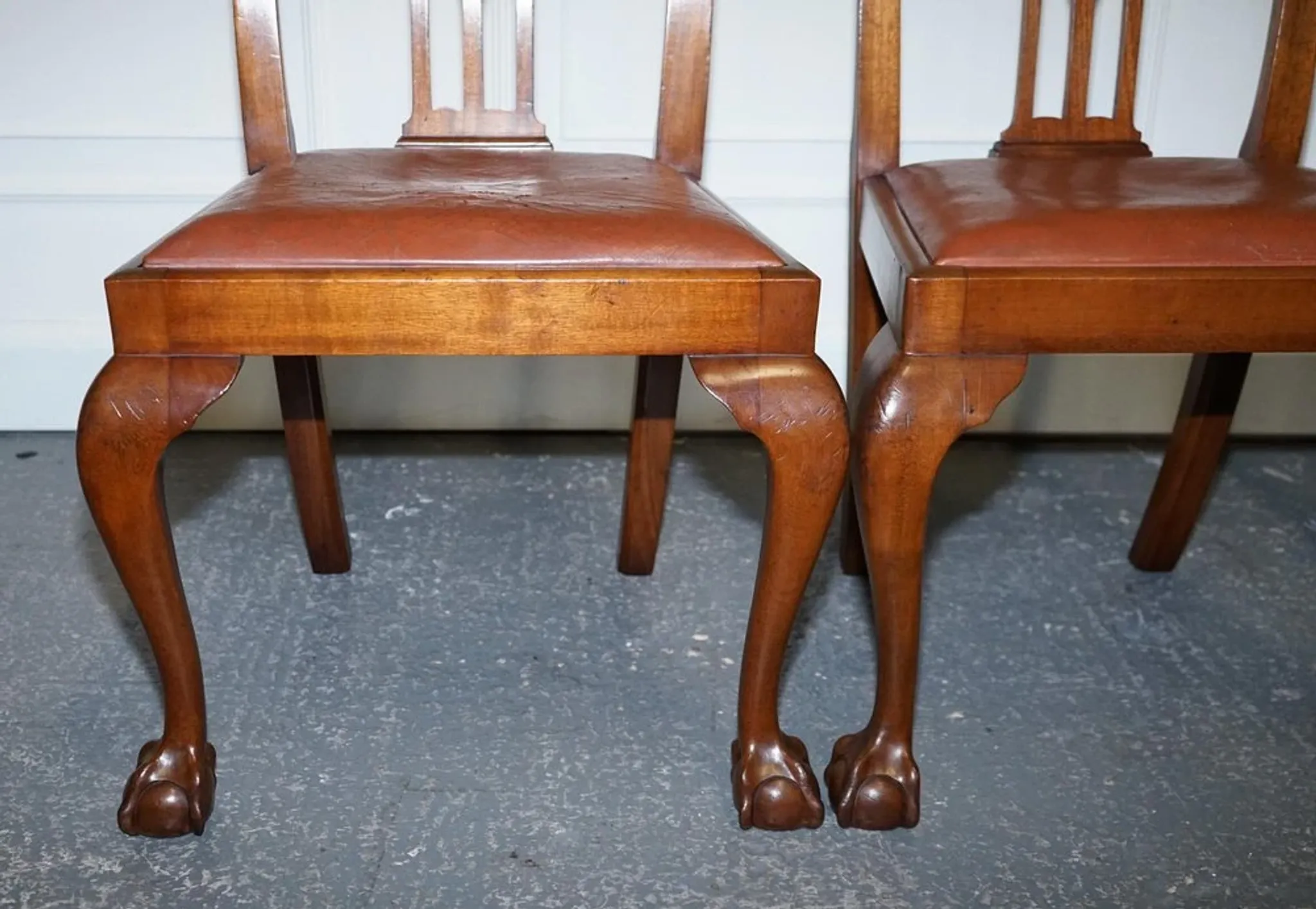 Chippendale Style Dining Chairs with Leather Seats, Set of 5
