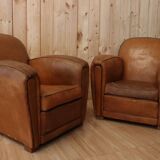 Pair of Art Deco leather club armchairs from the 1930s.