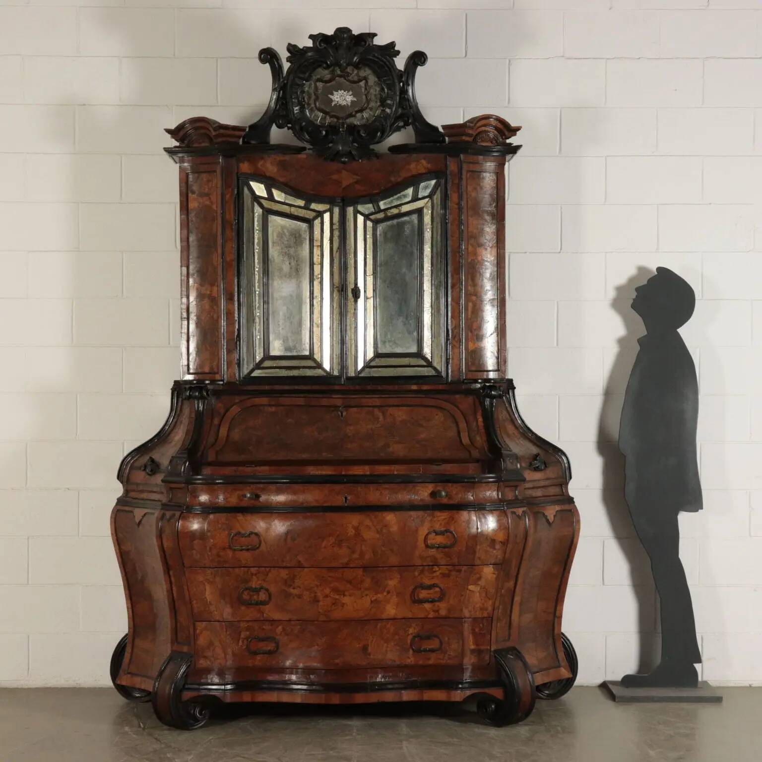 Antique trumeau with walnut mirrors, Italy 20th century