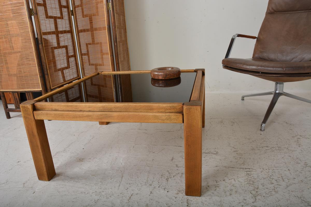 Coffee table 60s, opaline and wood