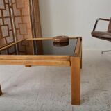 Coffee table 60s, opaline and wood