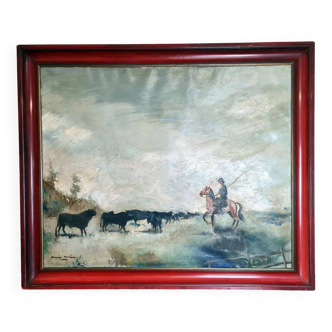 oil painting on canvas view of Camargue circa 1900-1920