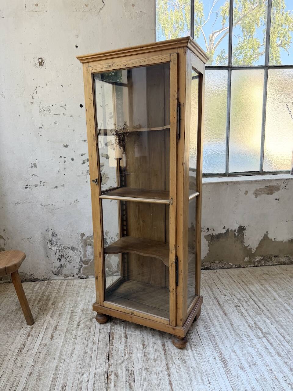 19th-century English pine display cabinet