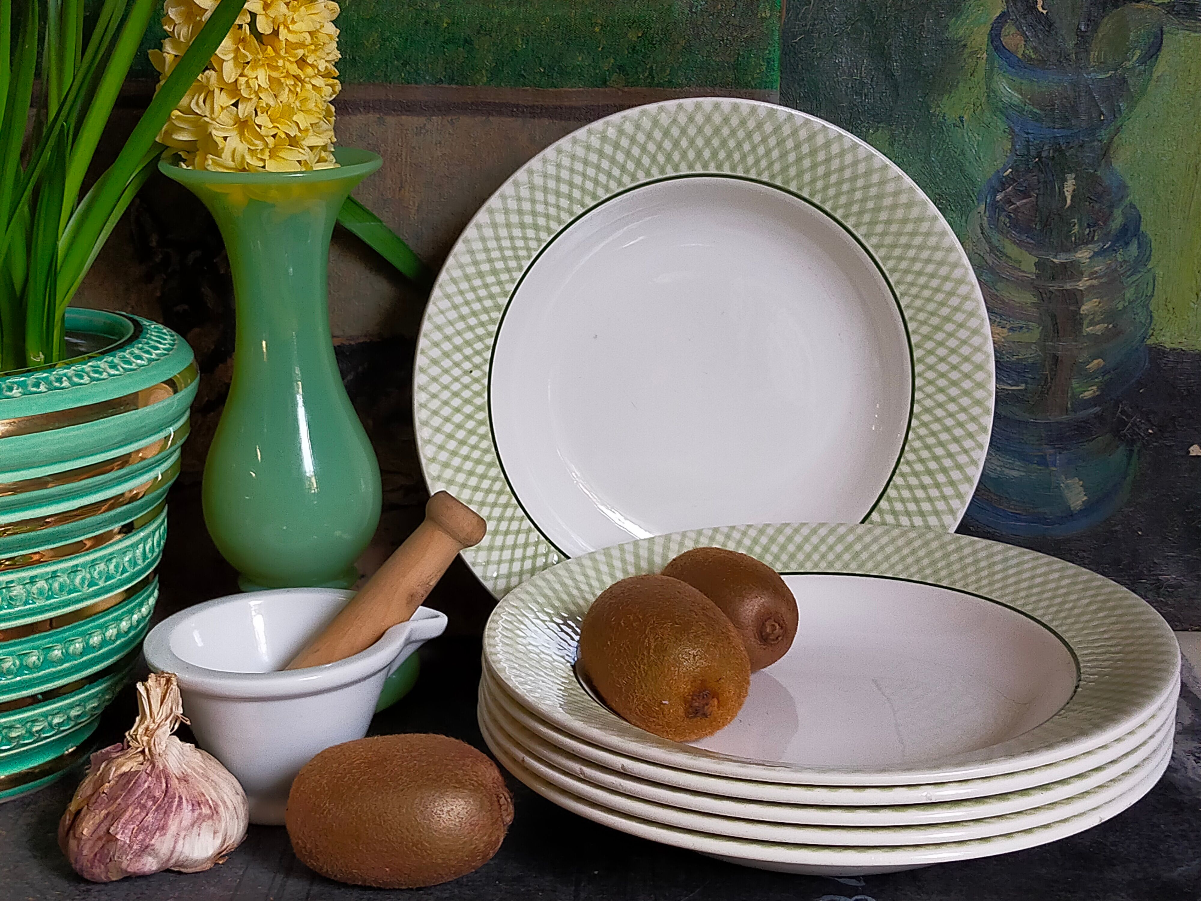 Six assiettes faïence de salins service "iseran" années 50