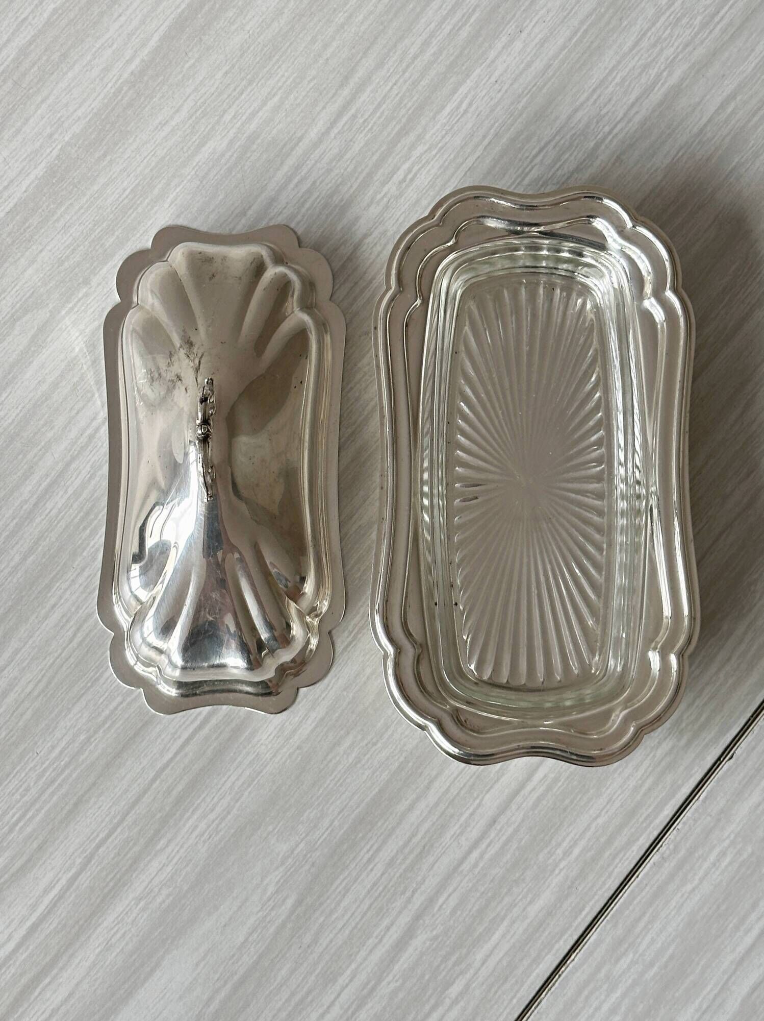 Antique silver butter dish with lid
