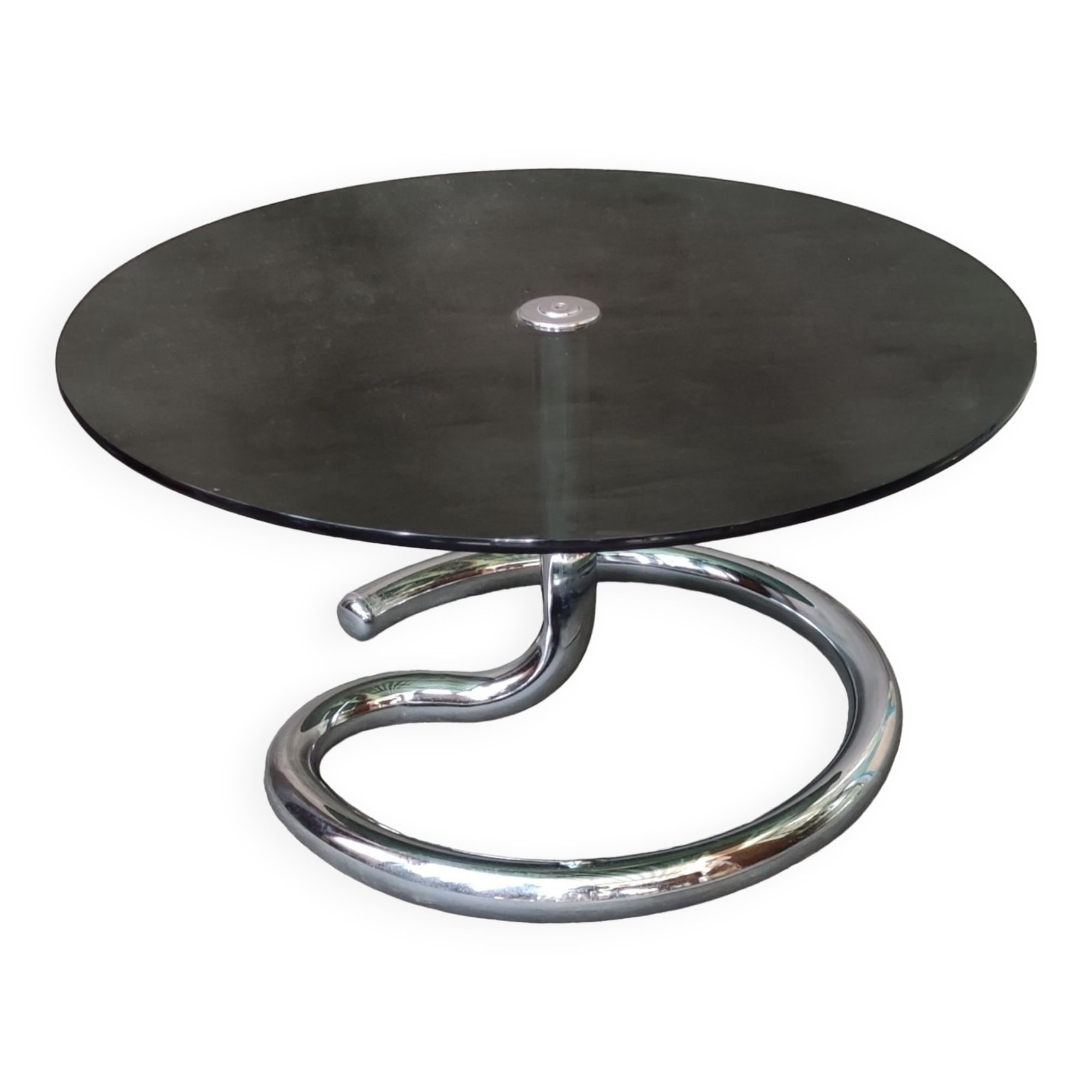 1970s coffee table in smoked glass and chrome