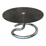 Table basse années 1970 en verre fumé et chrome