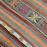 6x8 Ethnic Striped Green & Orange Kilim Rug, 176x230Cm