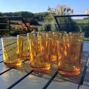 Set of 12 amber textured glass water glasses – 1970s