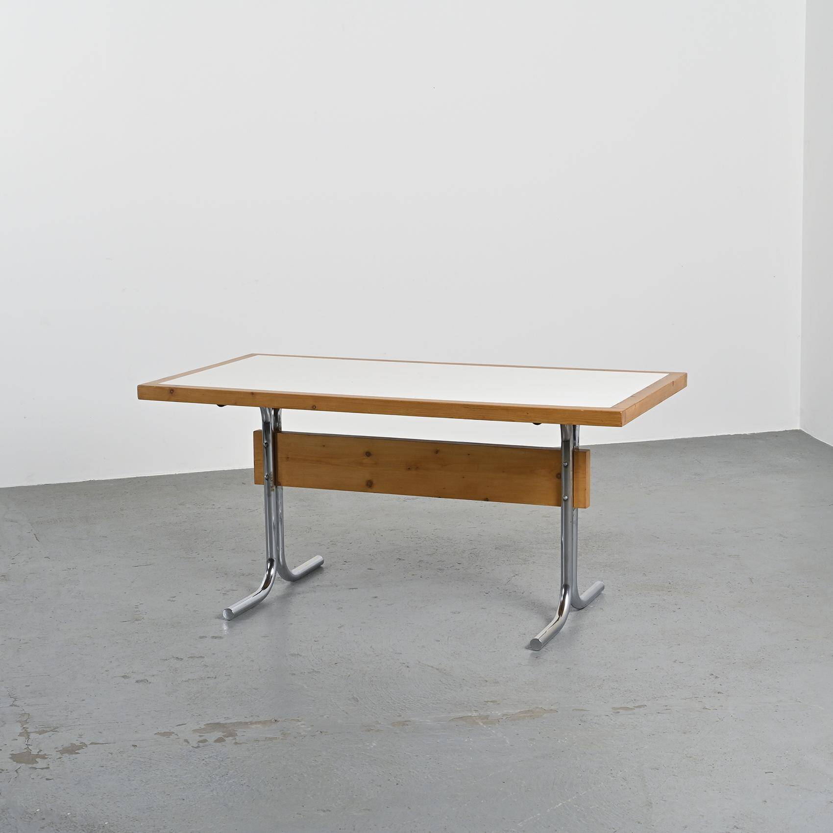 Metal and pine table, La Plagne around 1960.