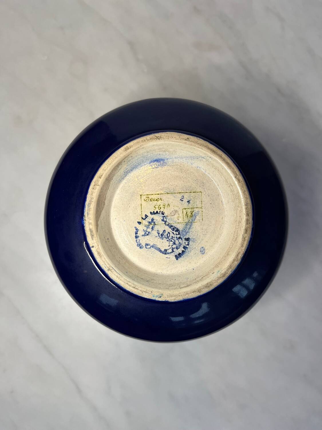 Longwy enamel cachepot, royal blue cloisonné decoration (16 cm)