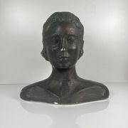 Female bust in neoclassical style in plaster by M. Mongey, 20th century.