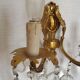Pair of antique 2-light wall sconces in bronze with crystal pendants, Spain.