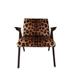 Fauteuil de Dolnośląskie Fabryki Mebli, 1960s Leopard Print Velvet Bun