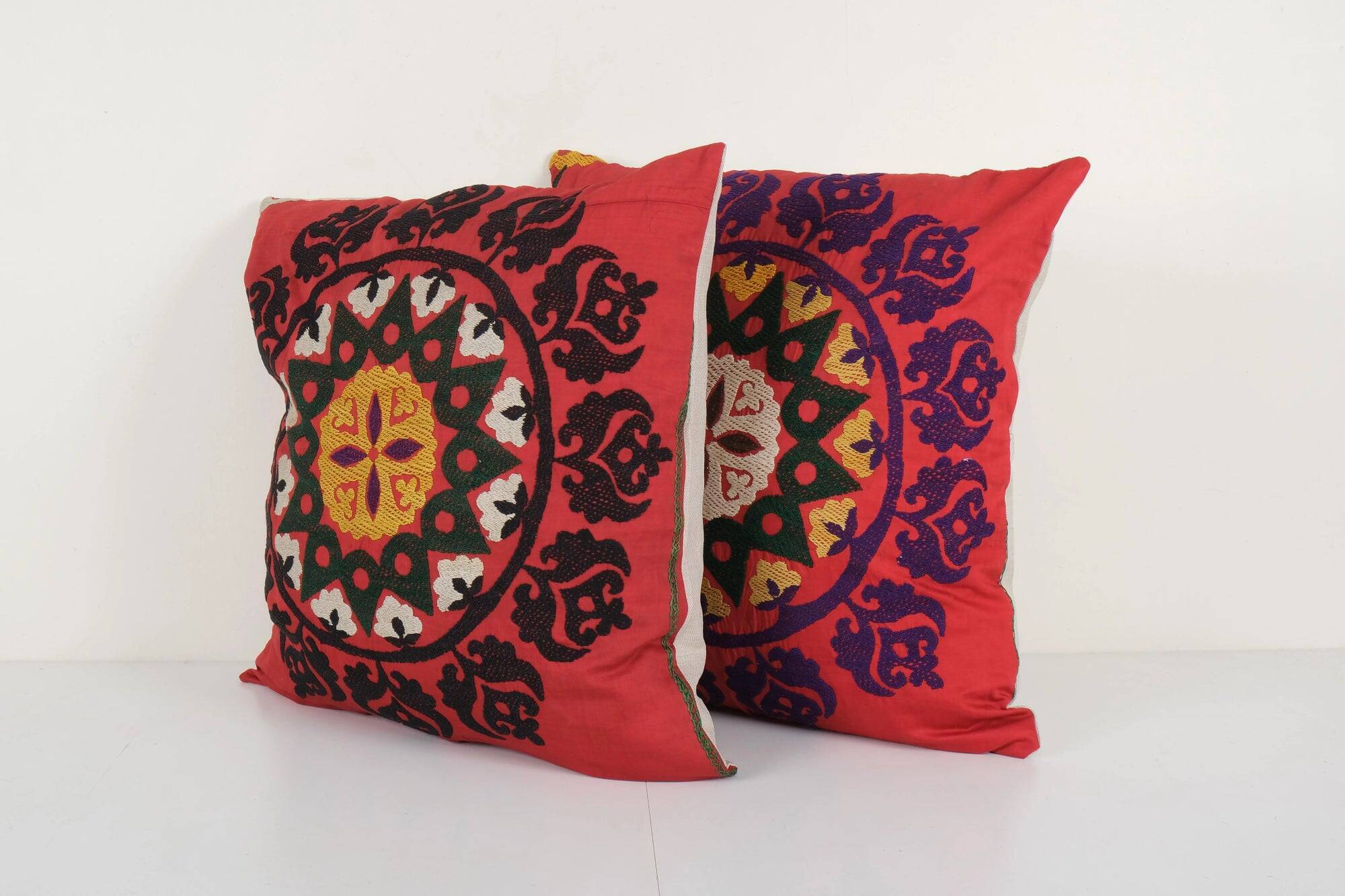 Set of 2 vintage embroidered cushion covers 56x58 cm