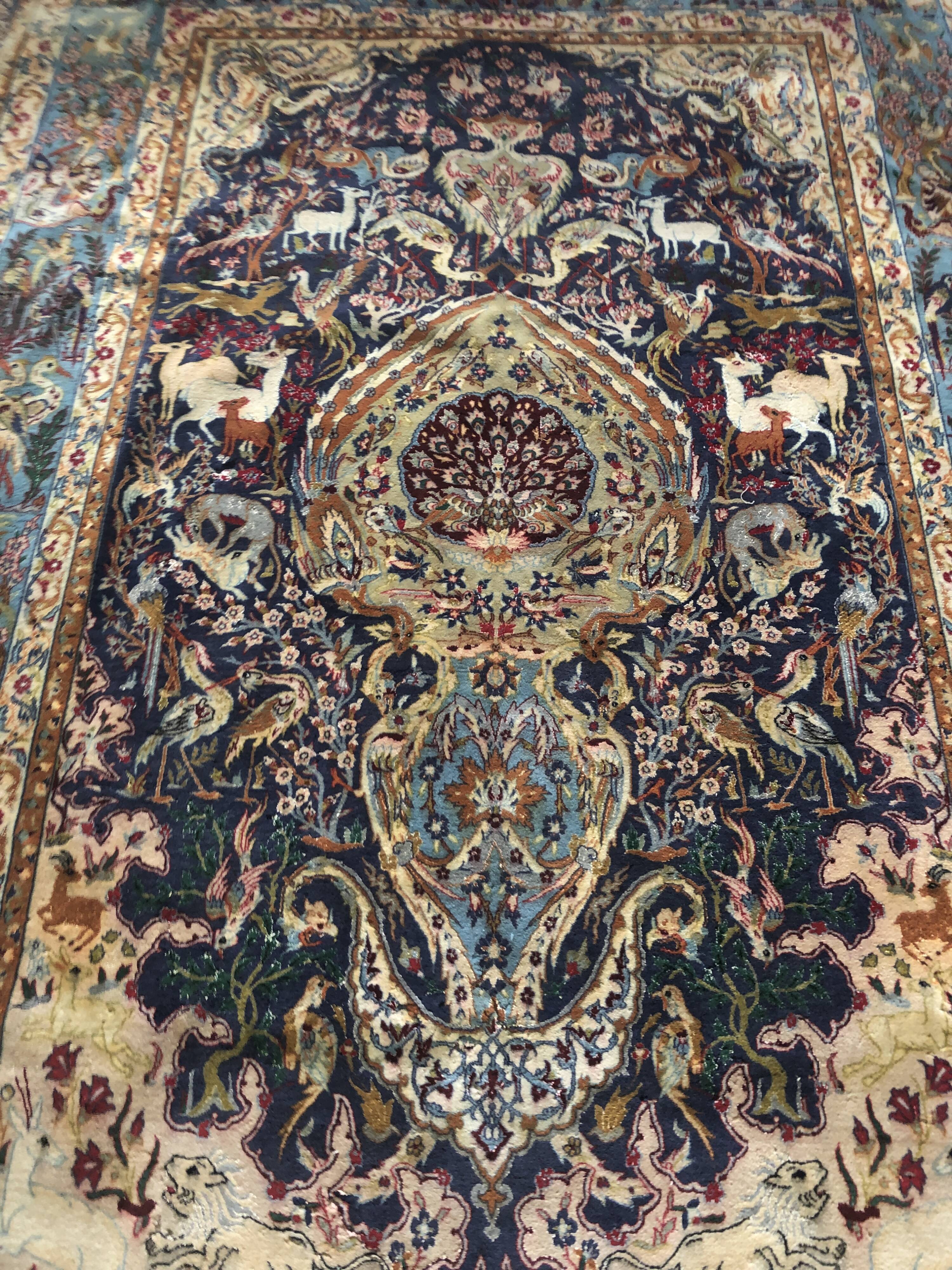 Tapis d'orient persan iran ispahan laine et soie 150x225cm