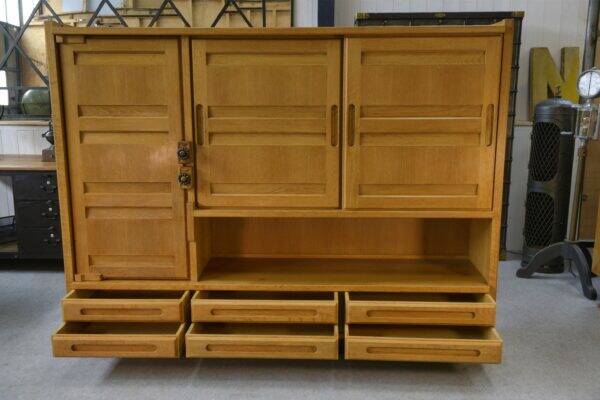 Solid oak wardrobe by Guillerme et Chambron and ceramic by Danikowski 1950s