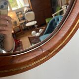 Vintage oval mirror in wood and brass