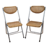 Paire de chaises pliantes en métal et cannage vintage